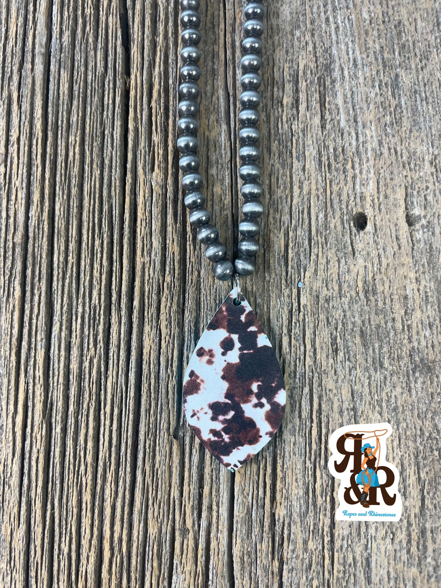 Cowhide Print & Turquoise Earrings