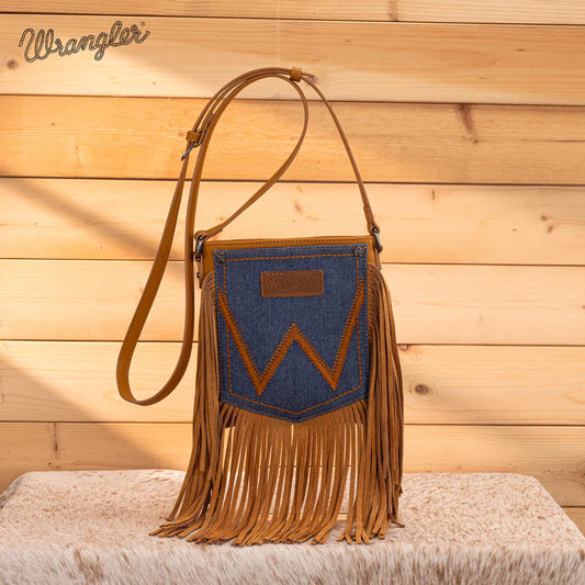 Wrangler Leather Fringe Denim Crossbody