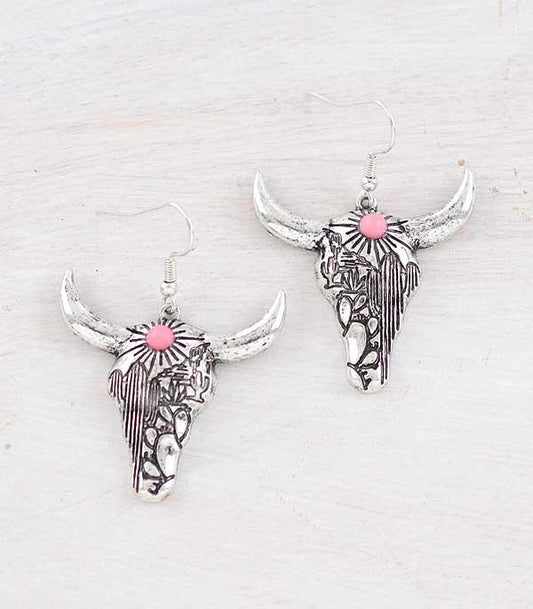 Steer Skull Dangle Earrings
