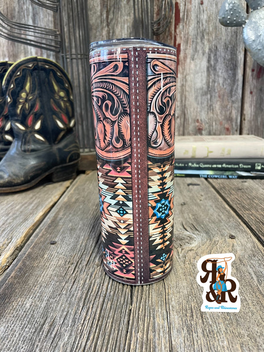 Tooled Leather & Aztec Tumbler