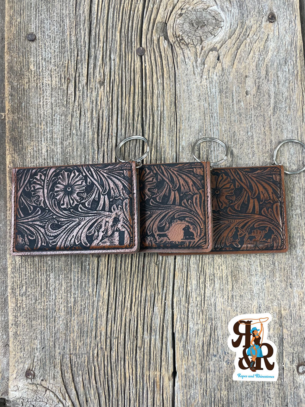Tooled Leatherette Keychain Card Holder