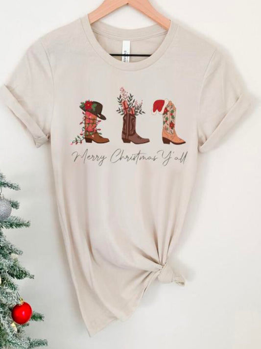 Western Christmas Boots Tshirt