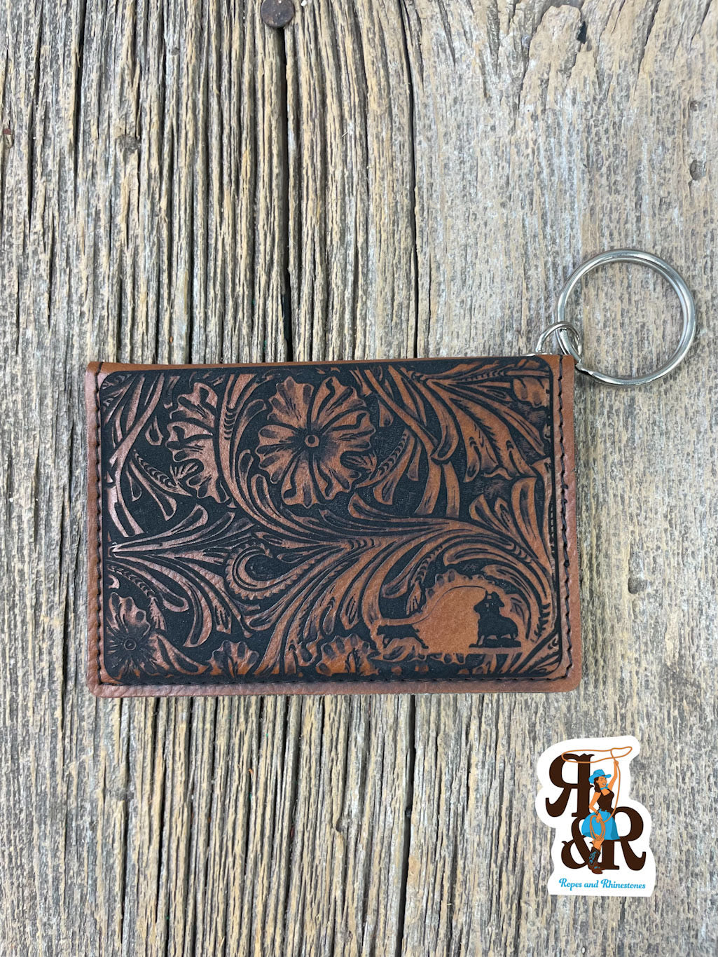 Tooled Leatherette Keychain Card Holder