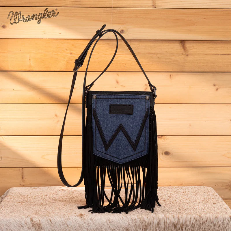 Wrangler Leather Fringe Denim Crossbody