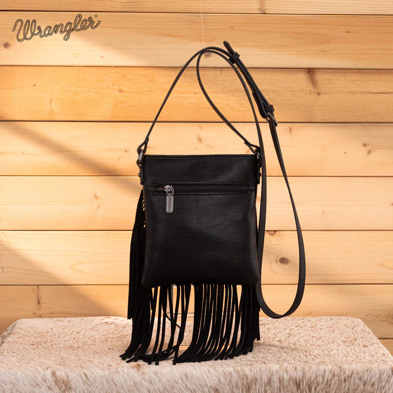 Wrangler Leather Fringe Denim Crossbody