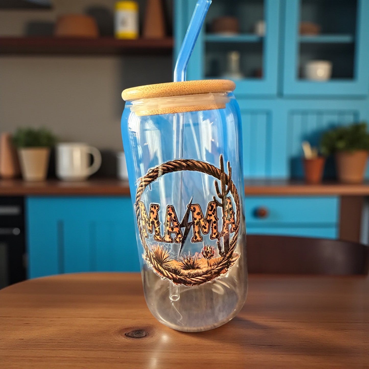 16oz Drinking glass with straw