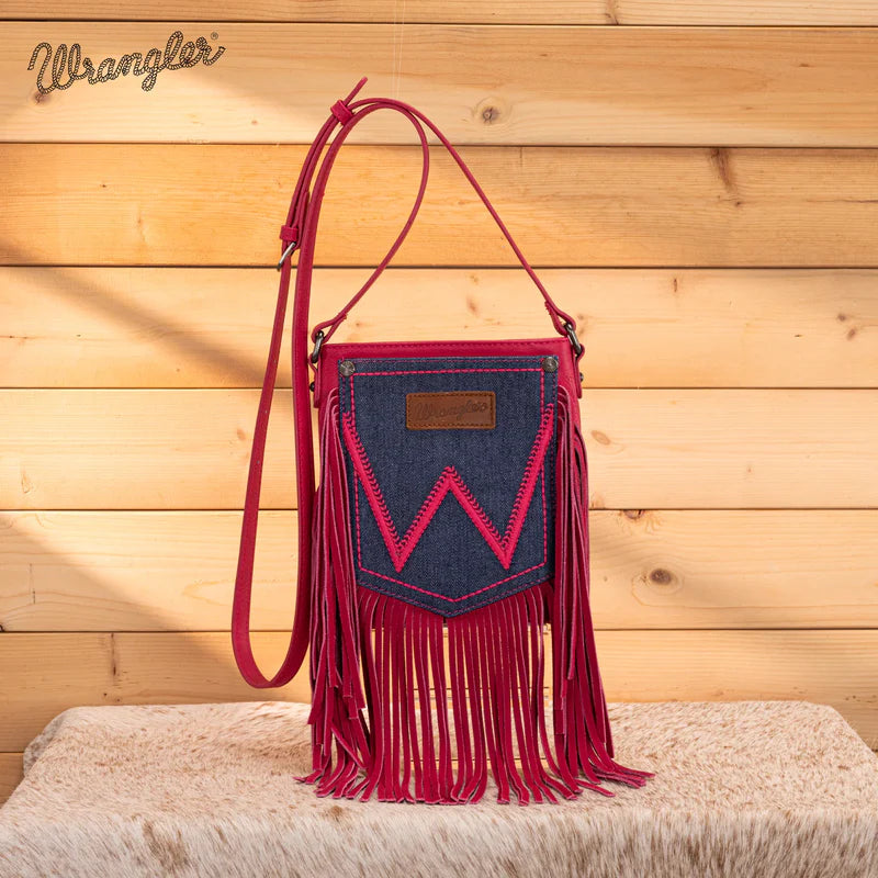 Wrangler Leather Fringe Denim Crossbody