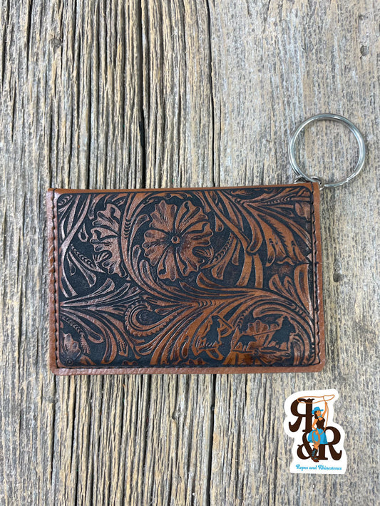 Tooled Leatherette Keychain Card Holder