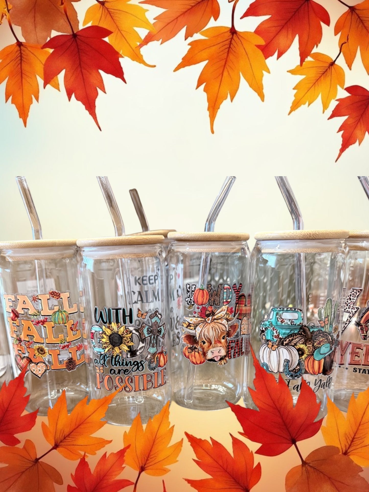 16oz Drinking glass with straw