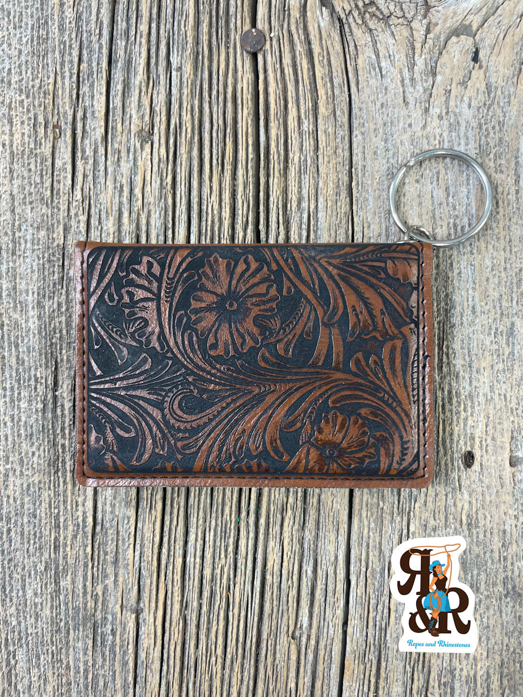 Tooled Leatherette Keychain Card Holder