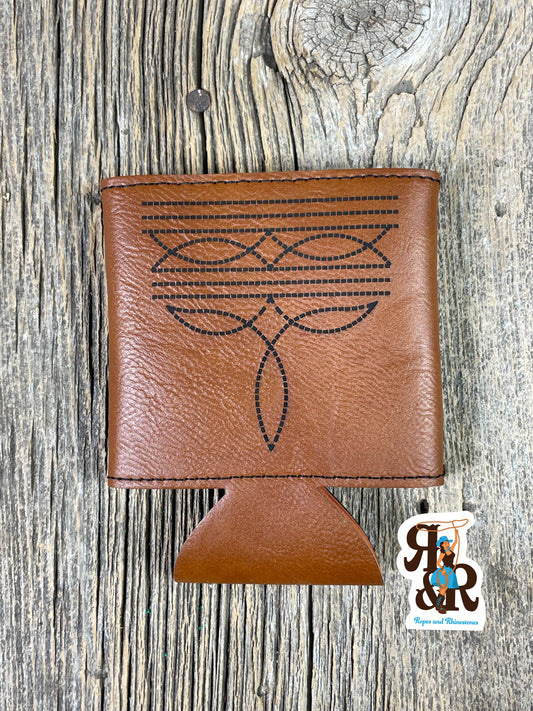 Boot Stitch Leatherette Can Cooler