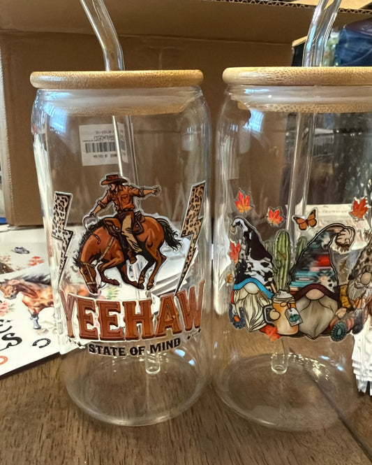 16oz Drinking glass with straw