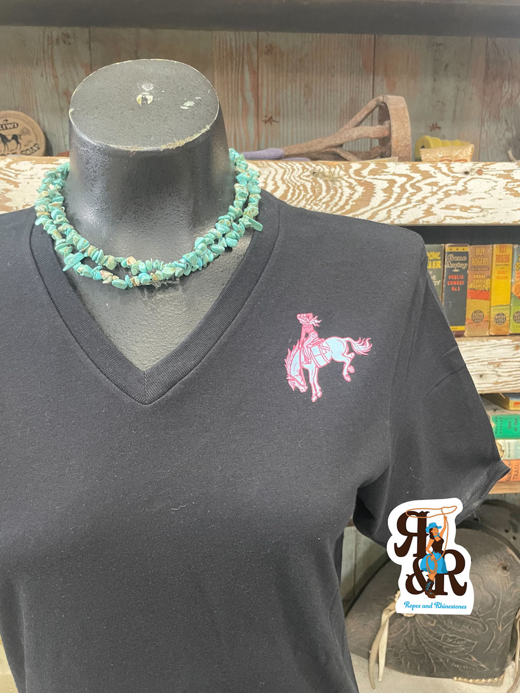 Cowgirl Bronc V Neck Tee