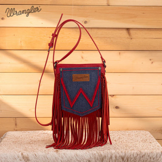 Wrangler Leather Fringe Denim Crossbody