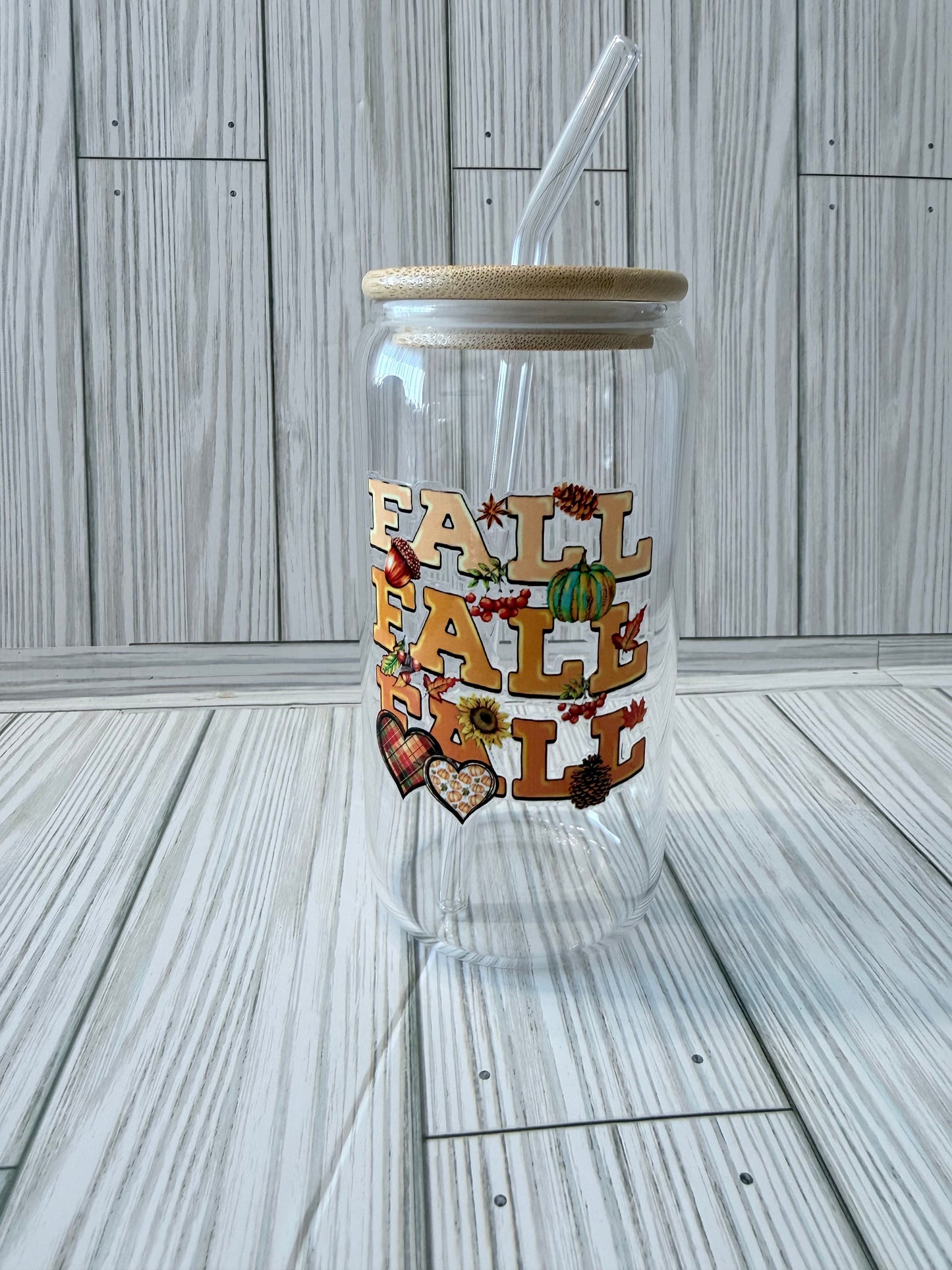 16oz Drinking glass with straw