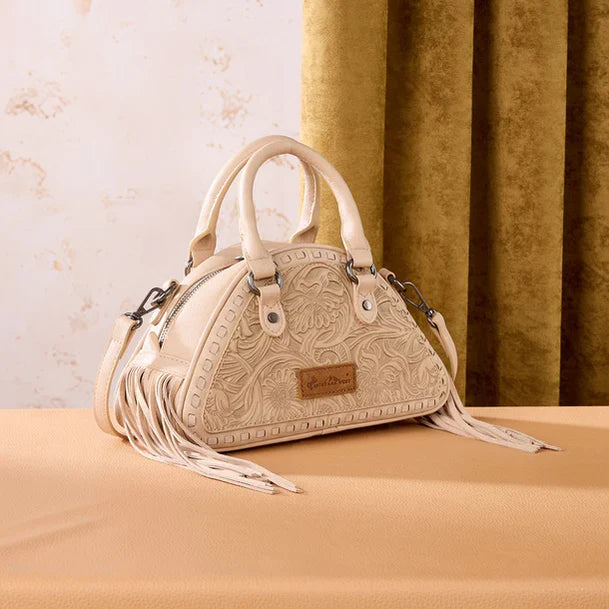 MONTANA WEST FLORAL TOOLED FRINGE SATCHEL BAG
