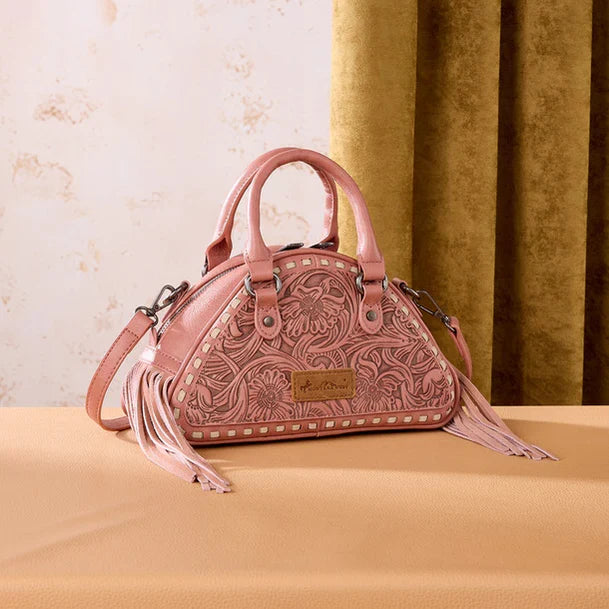 MONTANA WEST FLORAL TOOLED FRINGE SATCHEL BAG
