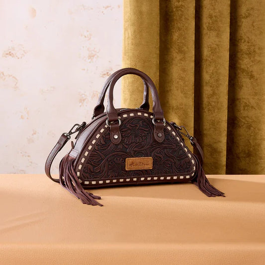 MONTANA WEST FLORAL TOOLED FRINGE SATCHEL BAG