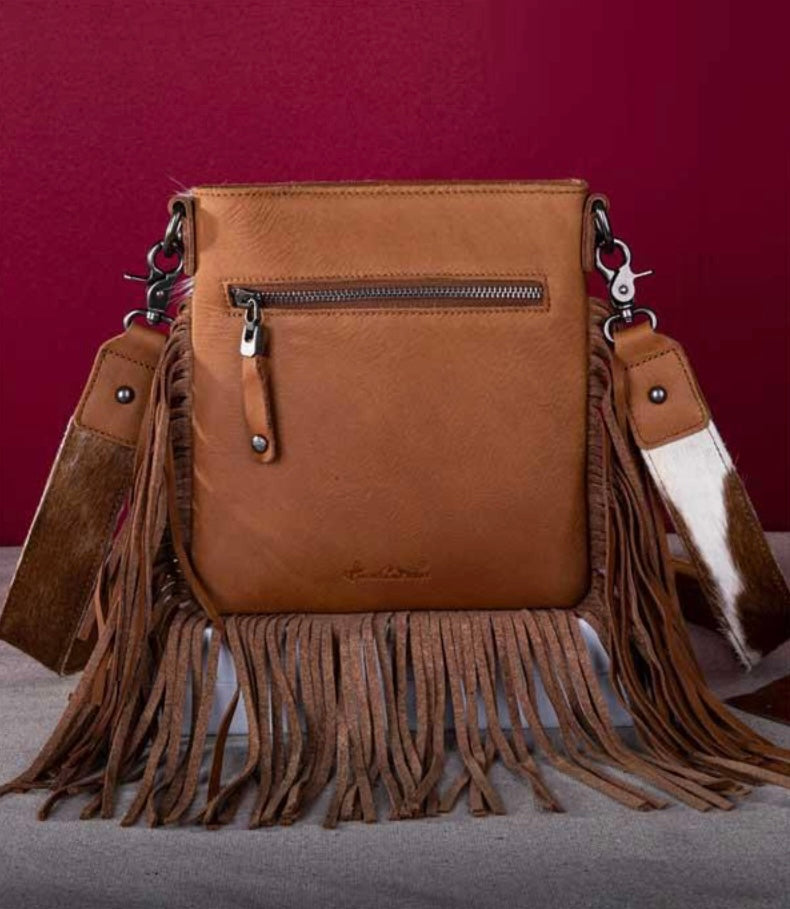 Montana West Cowhide Crossbody Bag Genuine Leather Hair-On Fringe Crossbody