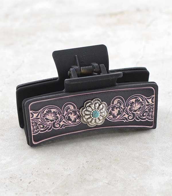 Western Concho Leather hair clip