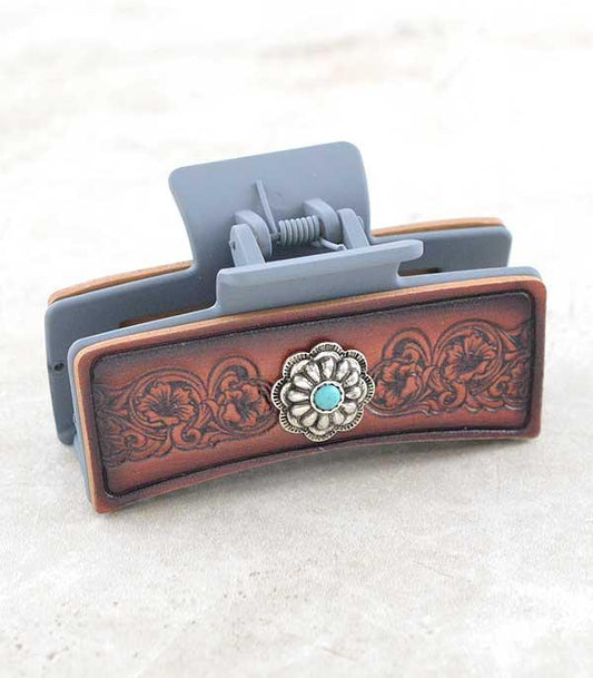 Western Concho Leather hair clip