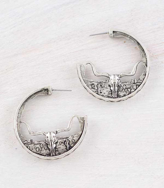Western Longhorn Hoop Earrings