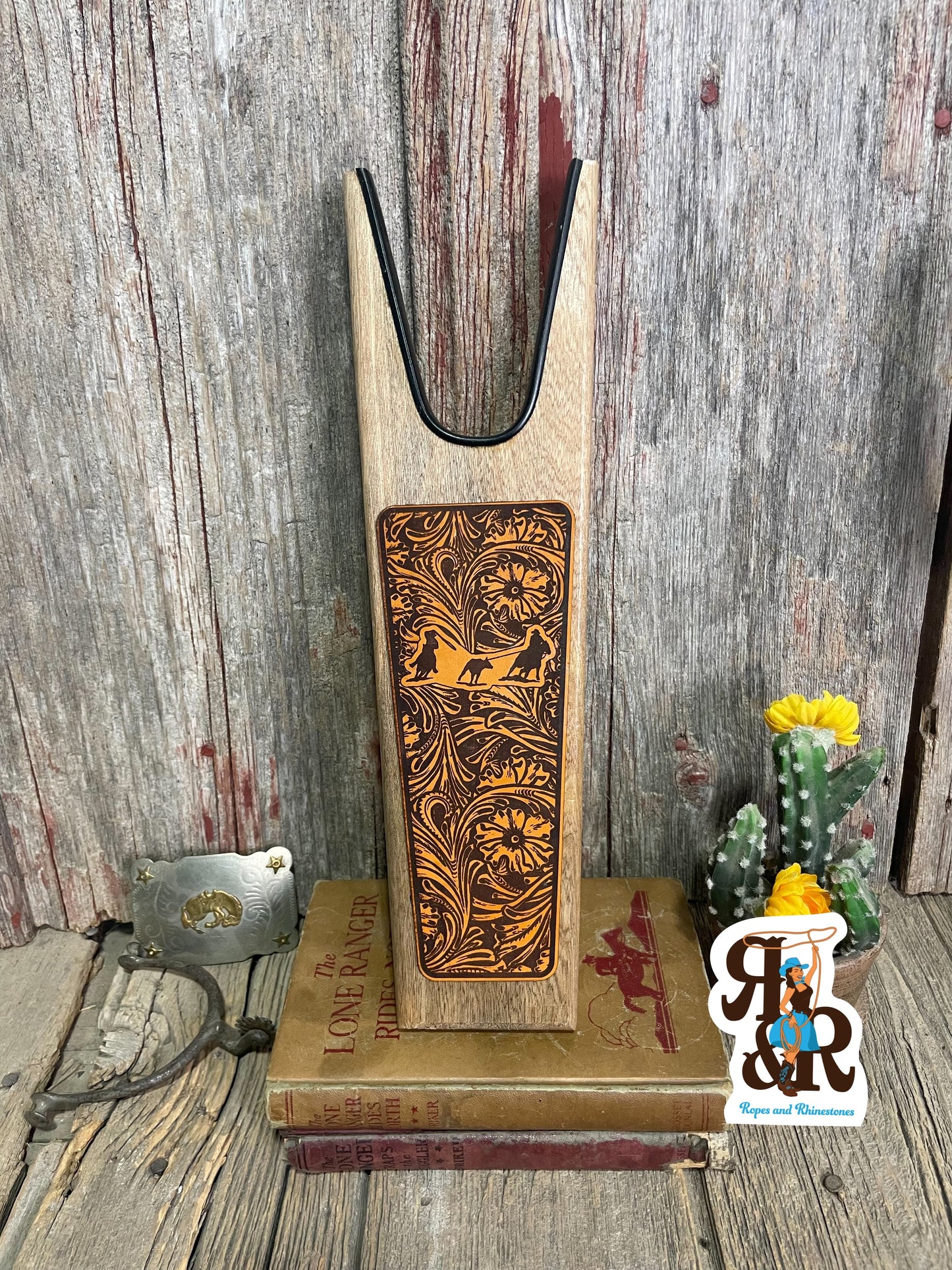 Wood Boot Jack Custom Engraved Genuine Leather