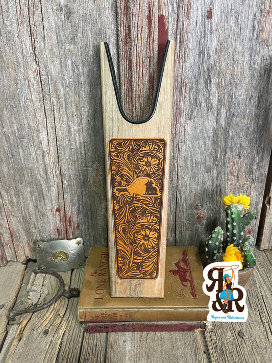 Wood Boot Jack Custom Engraved Genuine Leather