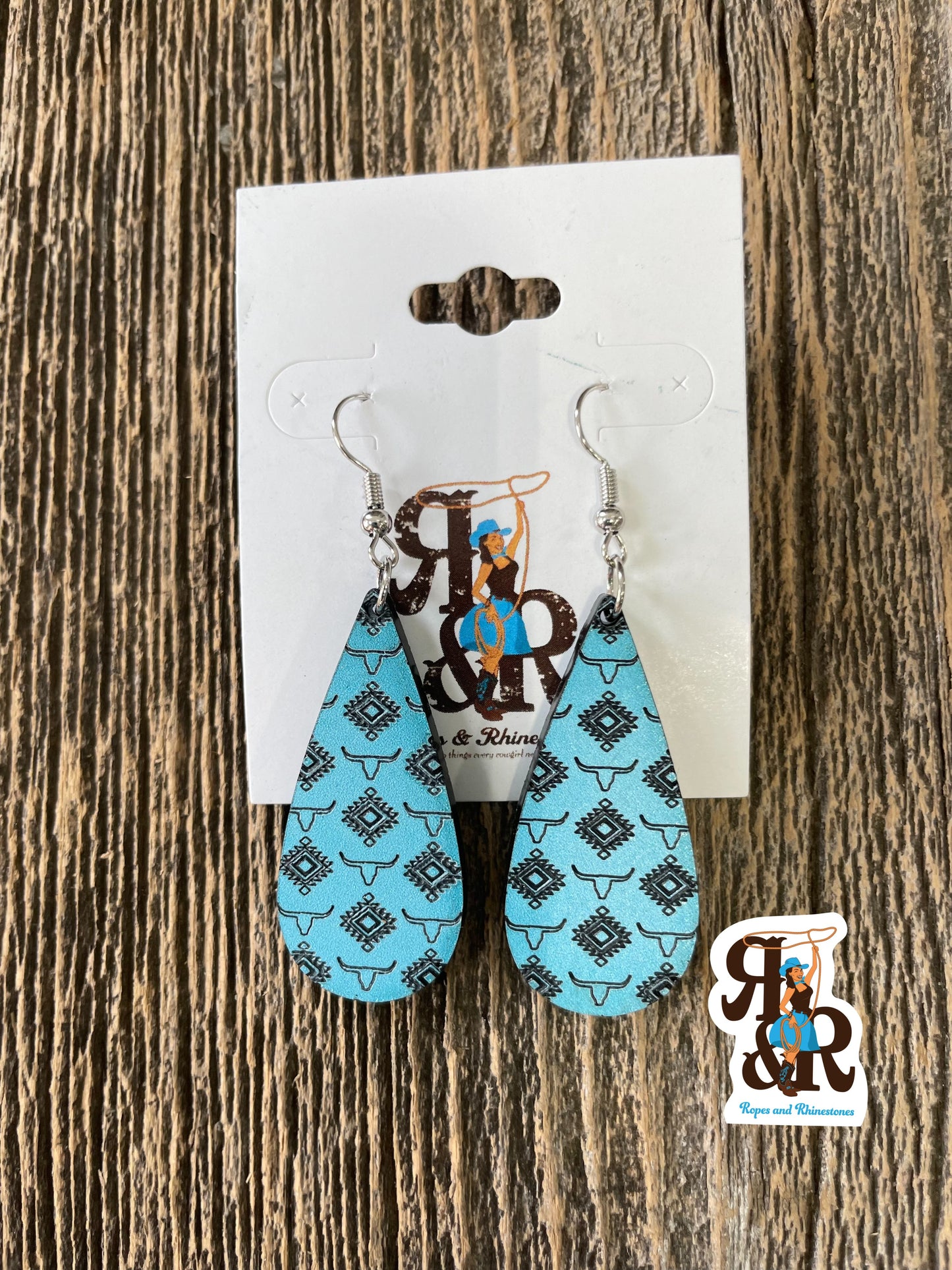 Ropes and Rhinestones Cow Skull Aztec Earrings