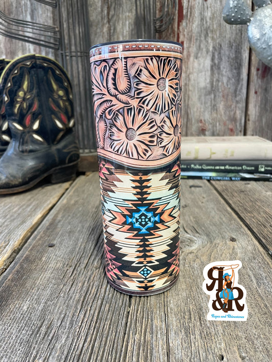 Tooled Leather & Aztec Tumbler